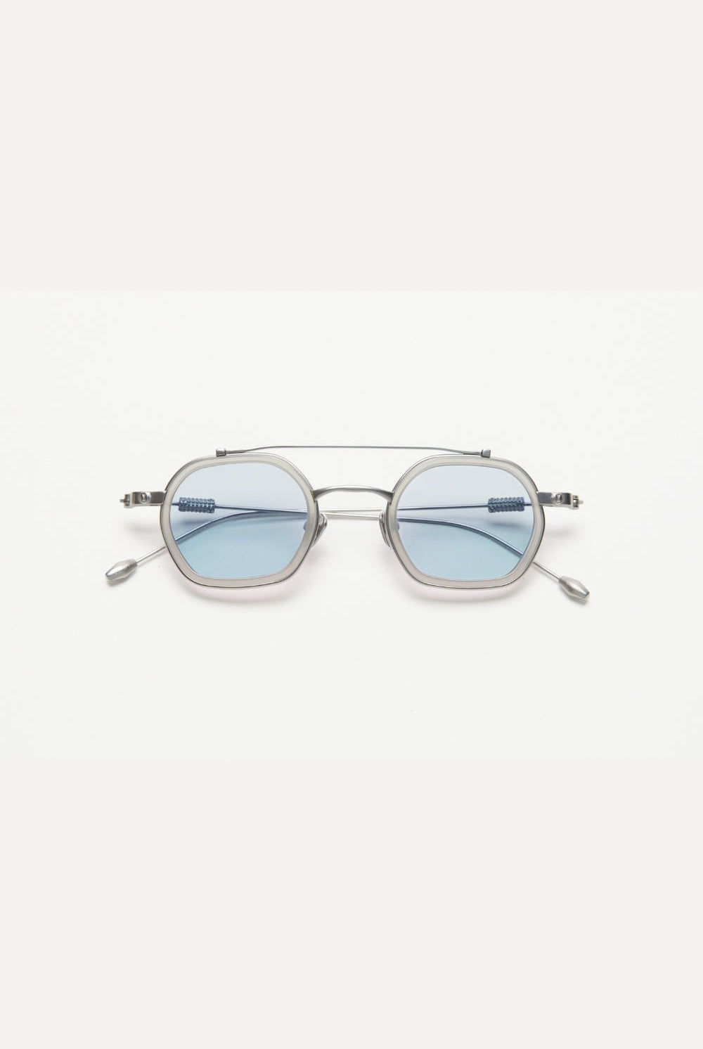 Artus DAN Matte Silver / Milky Grey titanium and acetate sunglasses — Light Blue, front view