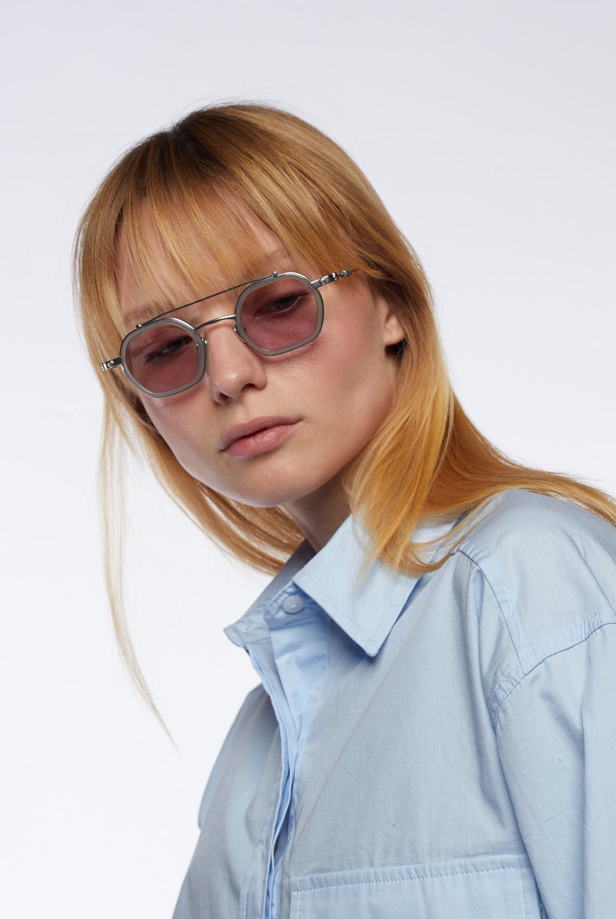 Artus DAN Matte Silver / Milky Grey titanium and acetate sunglasses — Light Purple, temple detail