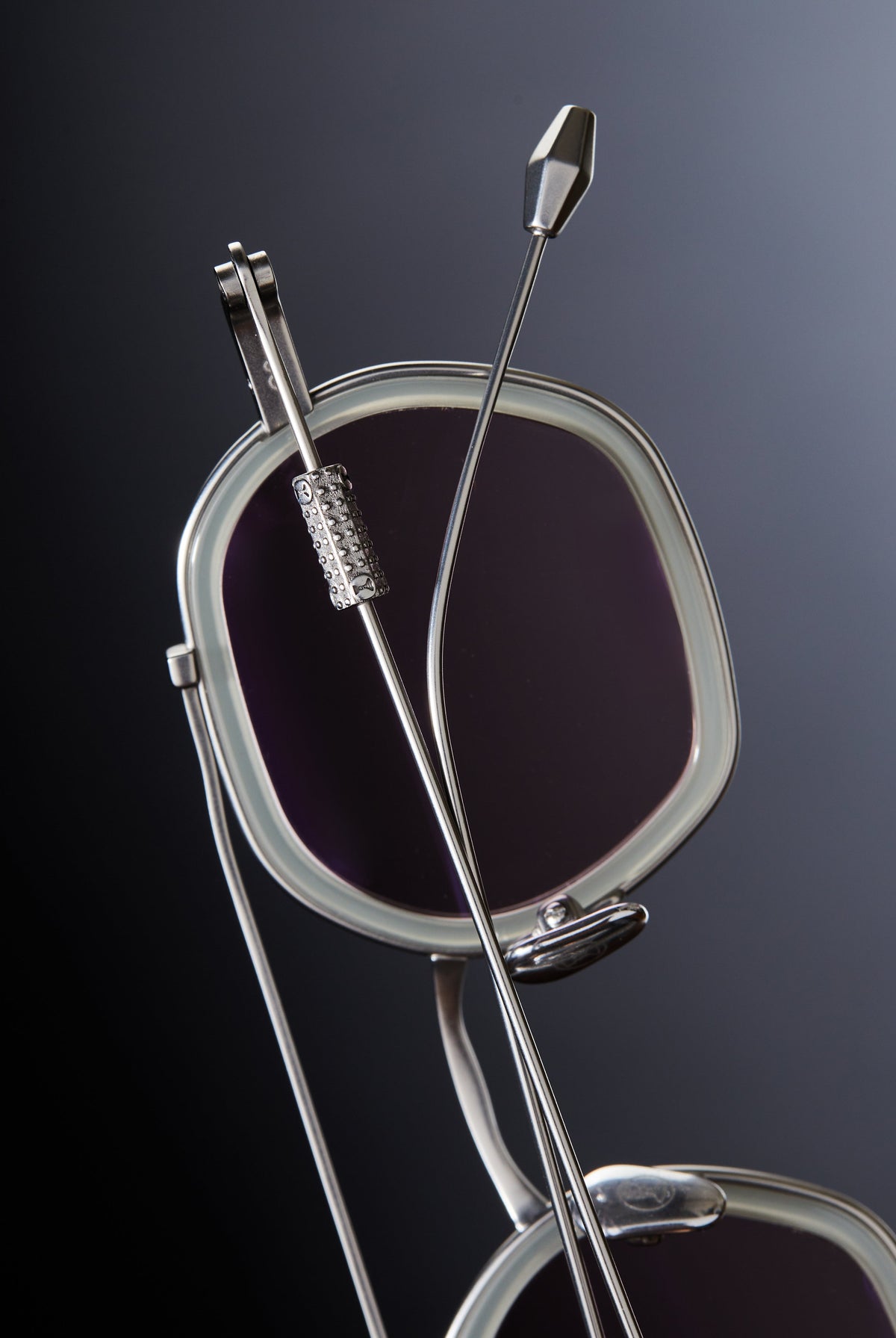 Artus DAN Matte Silver / Milky Grey titanium and acetate sunglasses — Light Blue, three-quarter view