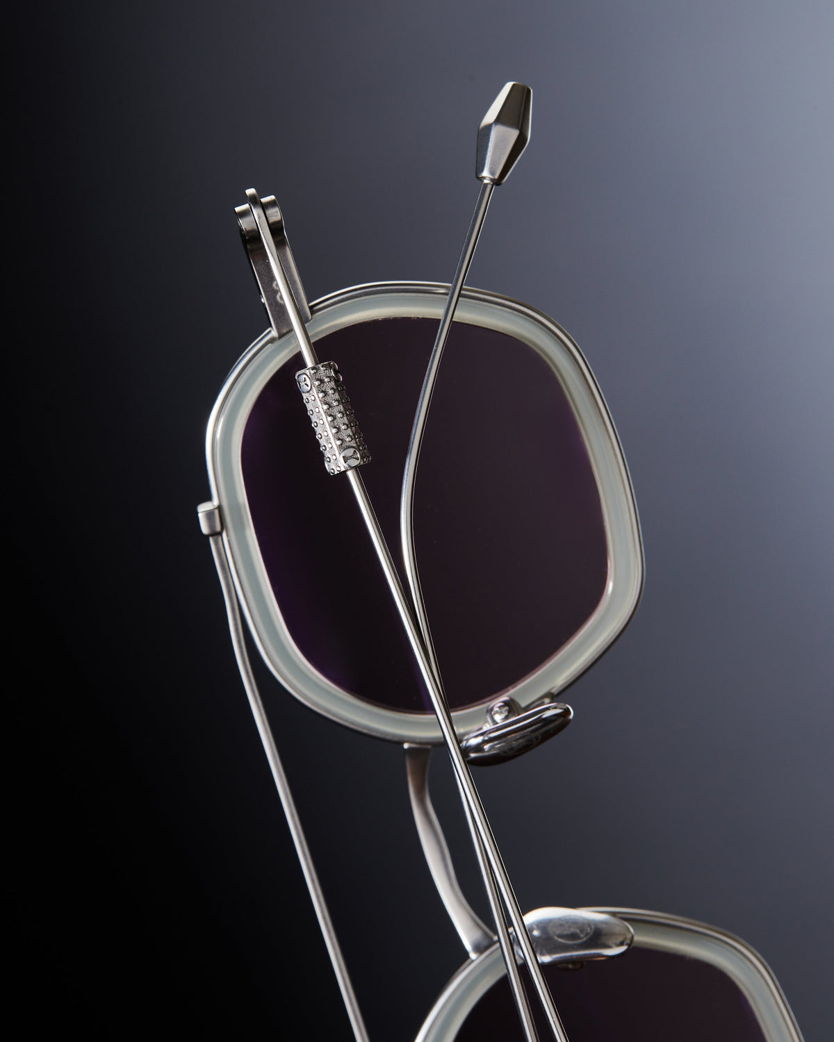 Artus DAN Matte Silver / Milky Grey titanium and acetate sunglasses — Light Blue, three-quarter view