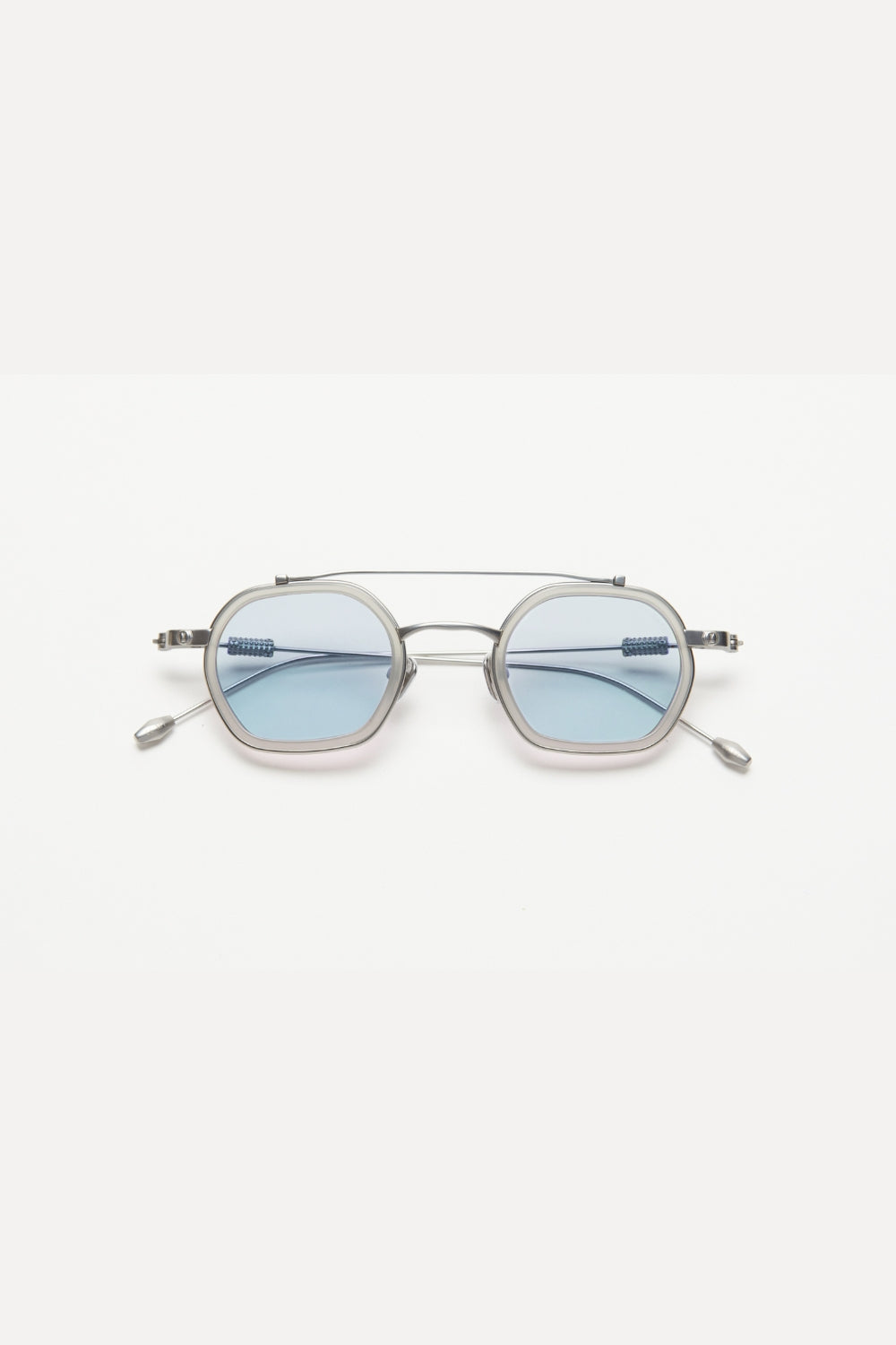 Artus DAN Matte Silver / Milky Grey titanium and acetate sunglasses — Light Blue, front view