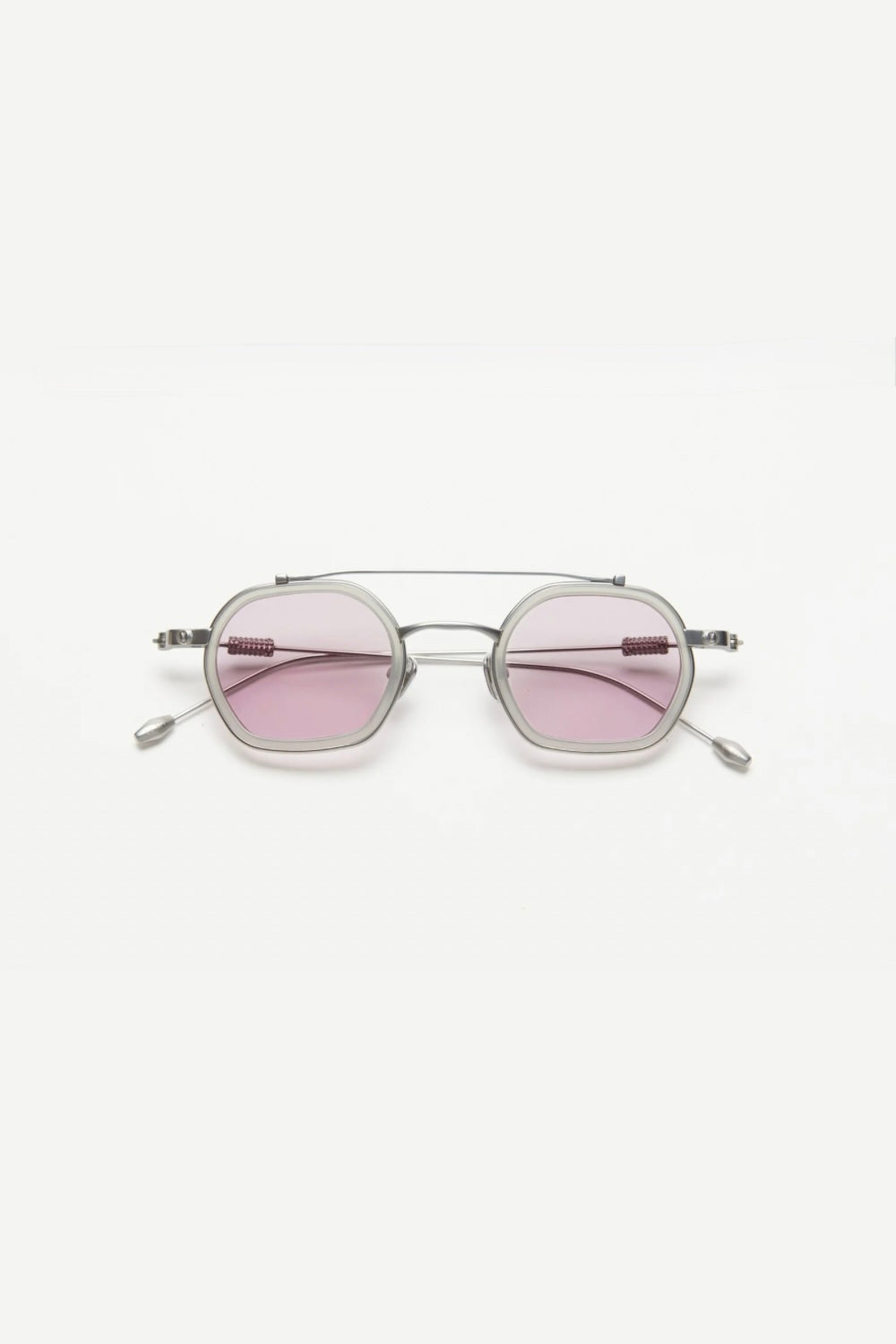 Artus DAN Matte Silver / Milky Grey titanium and acetate sunglasses — Light Purple, front view