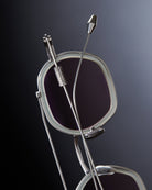Artus DAN Matte Silver / Milky Grey titanium and acetate sunglasses — Light Blue, three-quarter view